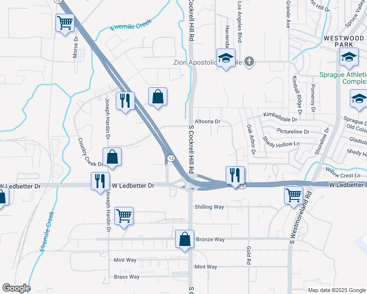 map of restaurants, bars, coffee shops, grocery stores, and more near 4099 South Cockrell Hill Road in Dallas