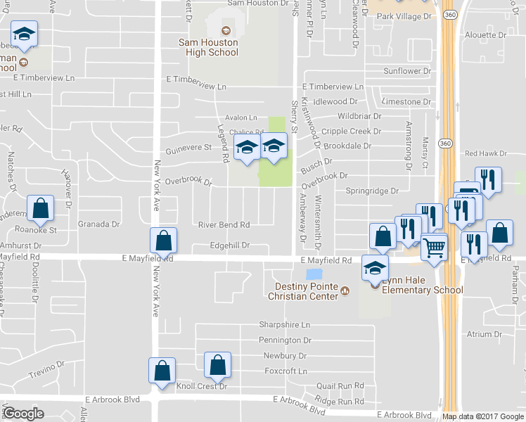 map of restaurants, bars, coffee shops, grocery stores, and more near 3105 Cascade Lane in Arlington