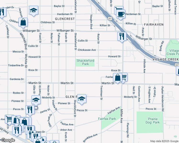 map of restaurants, bars, coffee shops, grocery stores, and more near 3724 Knox Street in Fort Worth