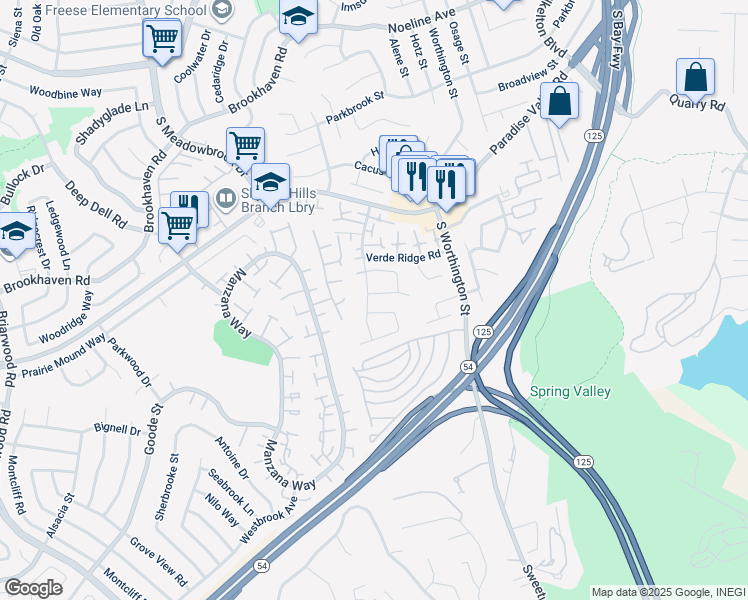 map of restaurants, bars, coffee shops, grocery stores, and more near 8209 Loma View Court in Spring Valley