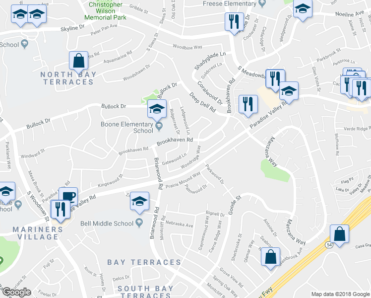 map of restaurants, bars, coffee shops, grocery stores, and more near 7462 Gatewood Lane in San Diego