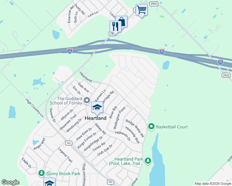 map of restaurants, bars, coffee shops, grocery stores, and more near 2040 Sterling Gate Drive in Heartland