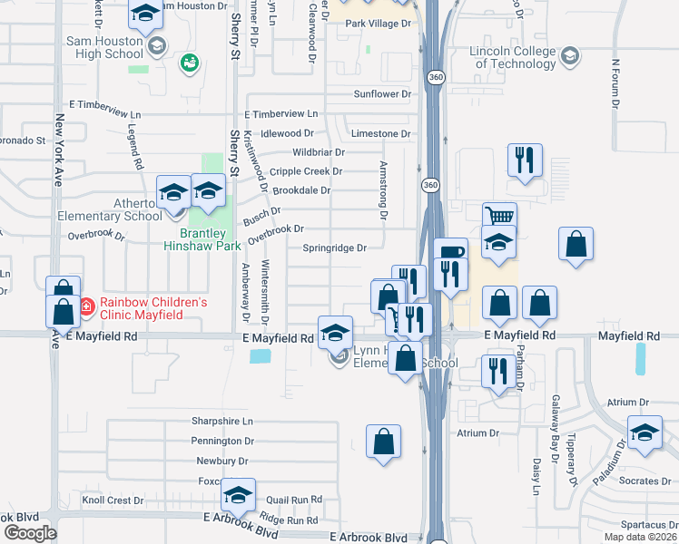 map of restaurants, bars, coffee shops, grocery stores, and more near 2408 Redbrook Court in Arlington