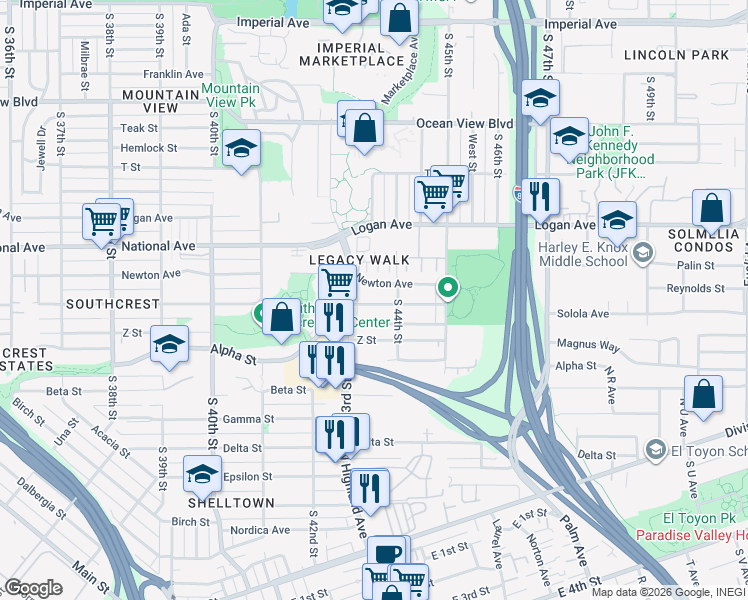 map of restaurants, bars, coffee shops, grocery stores, and more near 4382 Keeler Avenue in San Diego