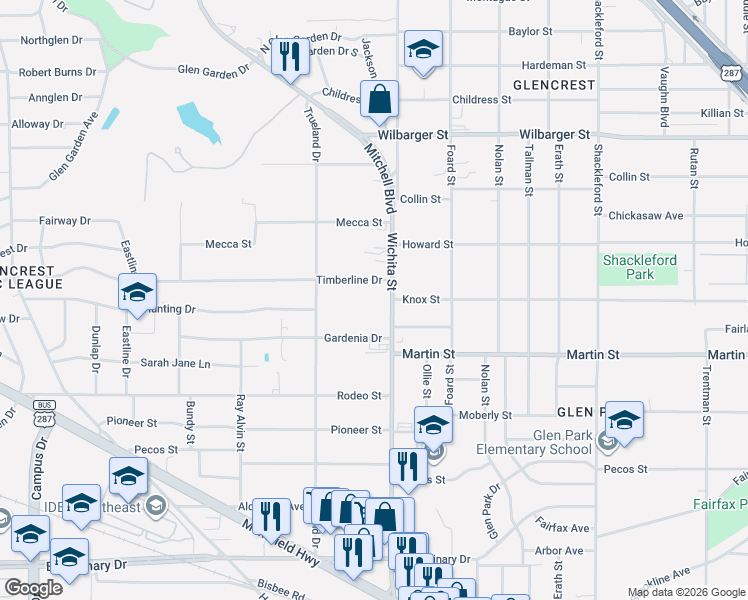 map of restaurants, bars, coffee shops, grocery stores, and more near 4710 Wichita Street in Fort Worth