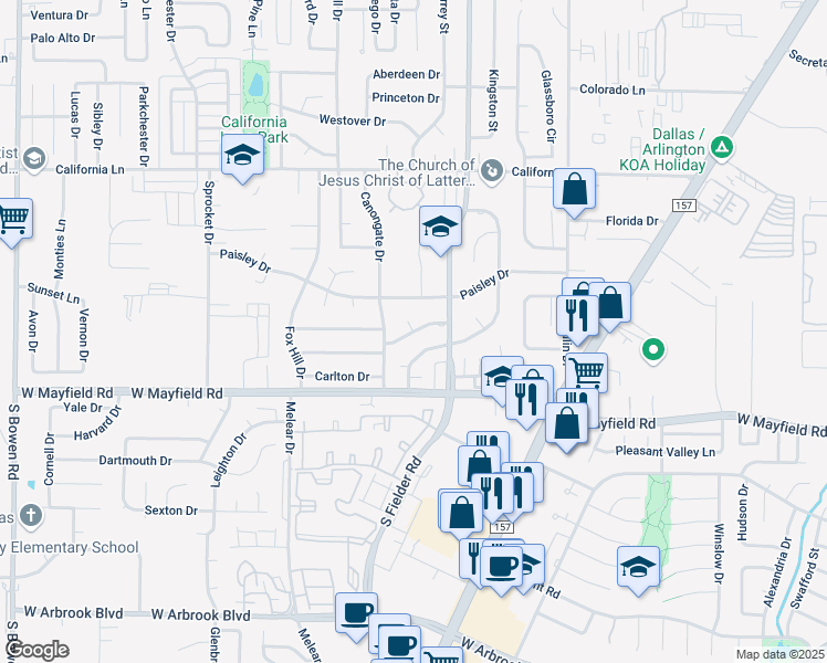 map of restaurants, bars, coffee shops, grocery stores, and more near 1634 Royal Mile Court in Arlington