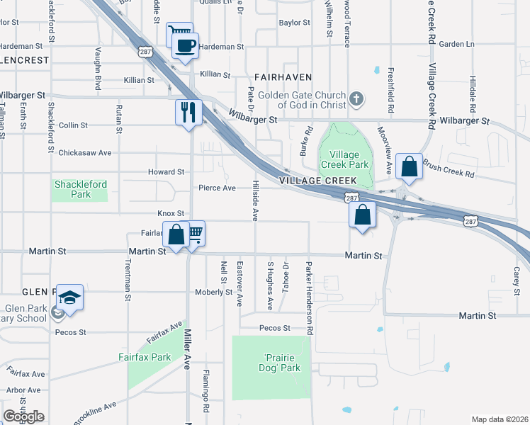 map of restaurants, bars, coffee shops, grocery stores, and more near 4303 Fairlane Avenue in Fort Worth