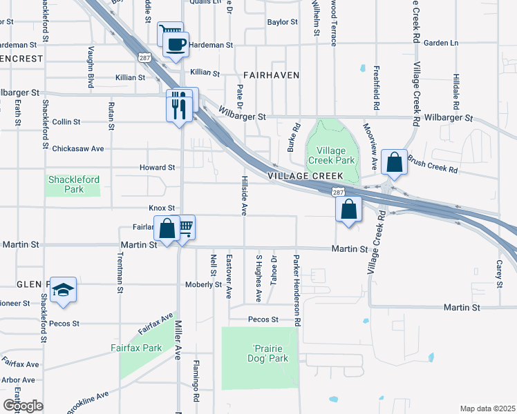 map of restaurants, bars, coffee shops, grocery stores, and more near 4303 Fairlane Avenue in Fort Worth