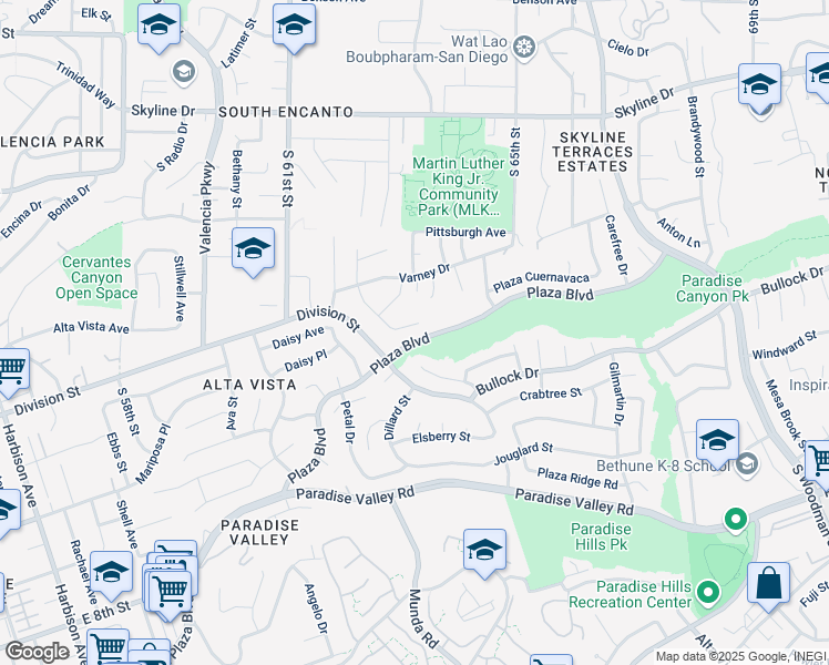 map of restaurants, bars, coffee shops, grocery stores, and more near 1468 Leaf Terrace in San Diego