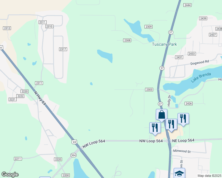 map of restaurants, bars, coffee shops, grocery stores, and more near 386 County Road 2303 in Mineola