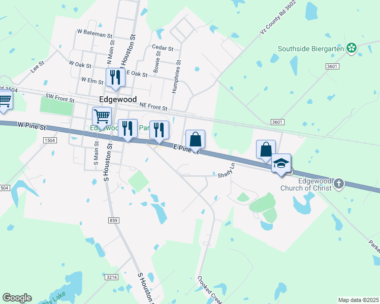 map of restaurants, bars, coffee shops, grocery stores, and more near 606 East Pine Street in Edgewood