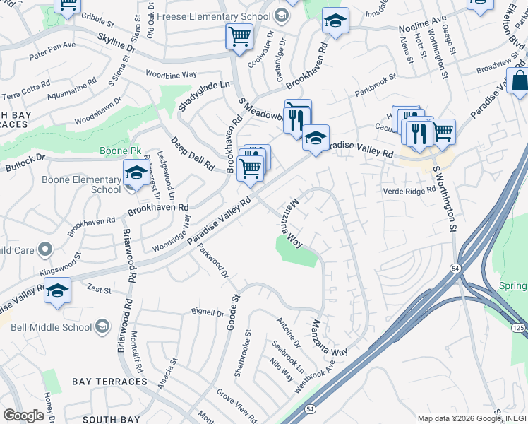 map of restaurants, bars, coffee shops, grocery stores, and more near 1130 Manzana Way in San Diego