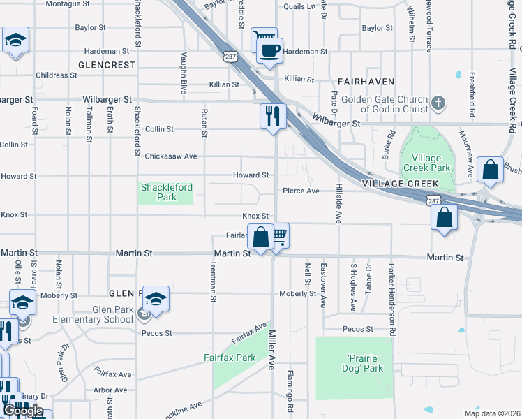 map of restaurants, bars, coffee shops, grocery stores, and more near 4100 Knox Street in Fort Worth