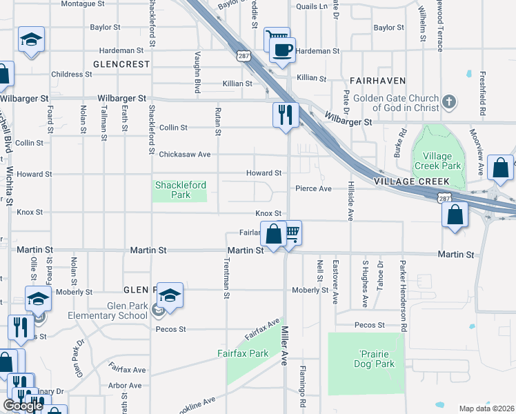 map of restaurants, bars, coffee shops, grocery stores, and more near 4100 Knox Street in Fort Worth