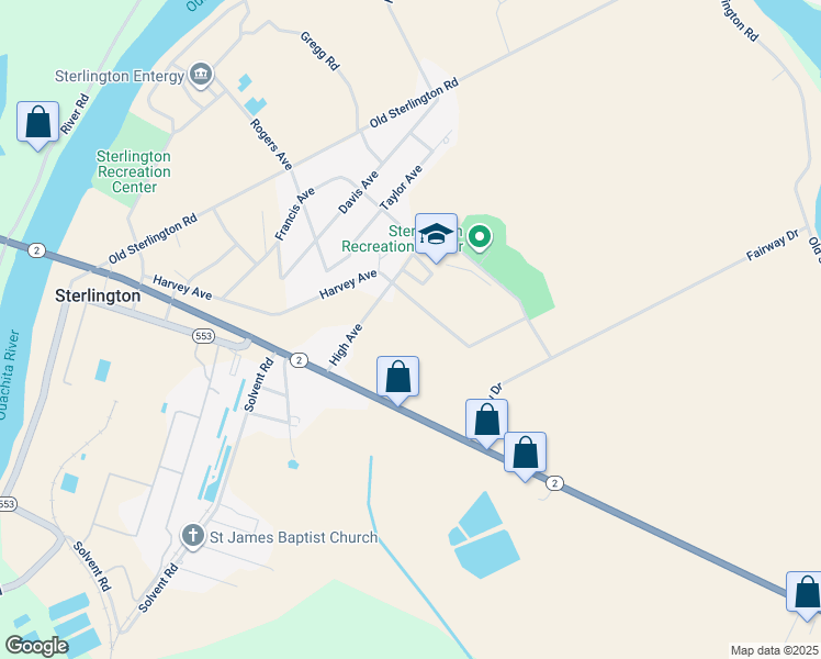 map of restaurants, bars, coffee shops, grocery stores, and more near 606 Harvey Avenue in Sterlington