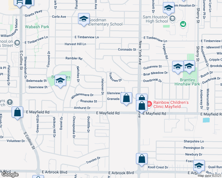 map of restaurants, bars, coffee shops, grocery stores, and more near 1706 Glenview Lane in Arlington