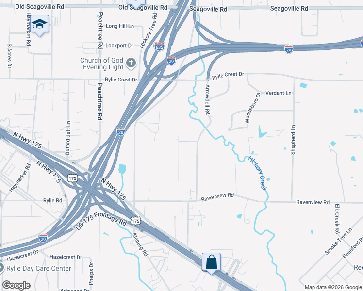 map of restaurants, bars, coffee shops, grocery stores, and more near 5320 Wild Oak Road in Balch Springs