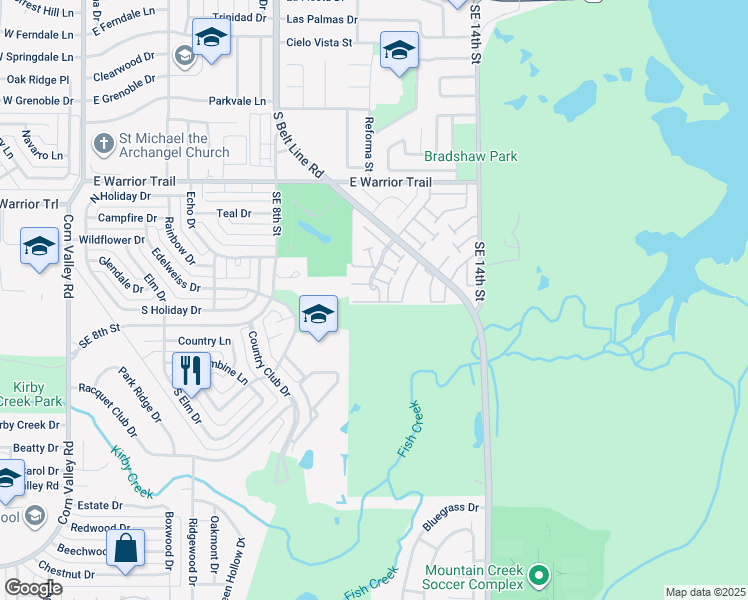 map of restaurants, bars, coffee shops, grocery stores, and more near 51 West Townhouse Lane in Grand Prairie
