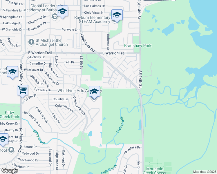 map of restaurants, bars, coffee shops, grocery stores, and more near 51 S West Townhouse Lane in Grand Prairie