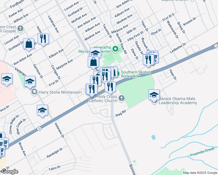 map of restaurants, bars, coffee shops, grocery stores, and more near 3203 East Ledbetter Drive in Dallas