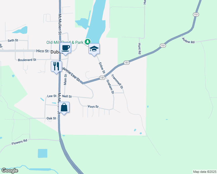 map of restaurants, bars, coffee shops, grocery stores, and more near 140-156 Graham Street in Dubach