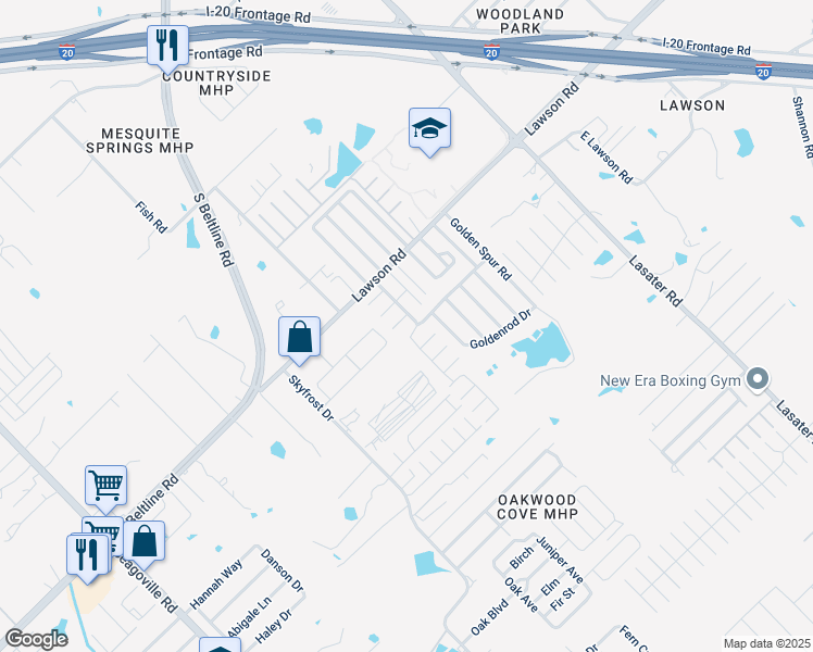 map of restaurants, bars, coffee shops, grocery stores, and more near The Willows Mobile Home Park in Dallas
