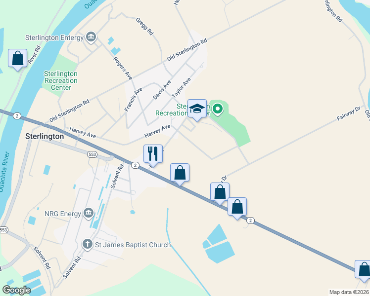 map of restaurants, bars, coffee shops, grocery stores, and more near 605 Harvey Avenue in Sterlington