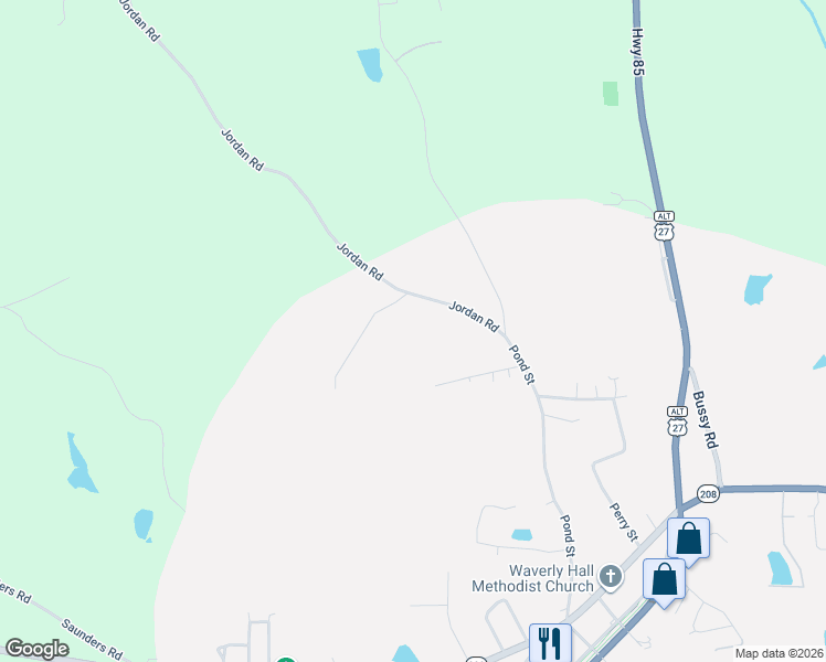 map of restaurants, bars, coffee shops, grocery stores, and more near 101 Jordan Road in Waverly Hall