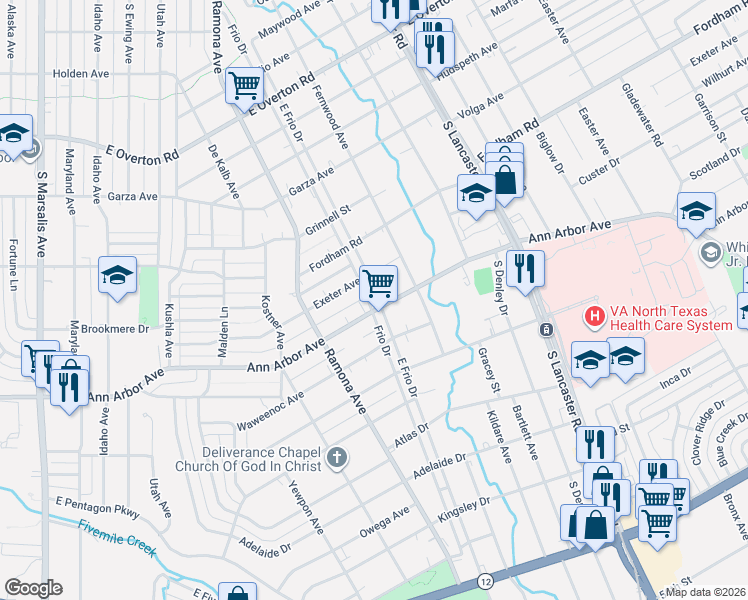 map of restaurants, bars, coffee shops, grocery stores, and more near 1560 Exeter Avenue in Dallas