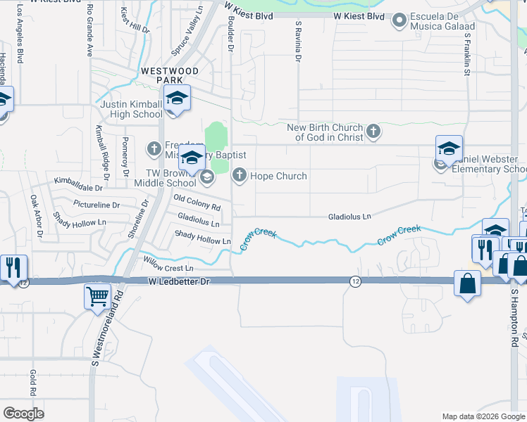 map of restaurants, bars, coffee shops, grocery stores, and more near 3911 Crepe Myrtle Circle in Dallas