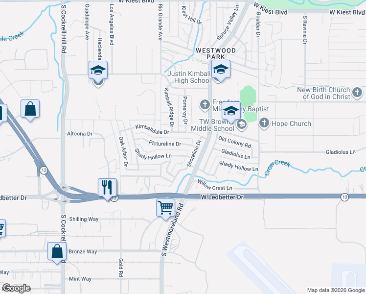 map of restaurants, bars, coffee shops, grocery stores, and more near 3717 Pictureline Drive in Dallas