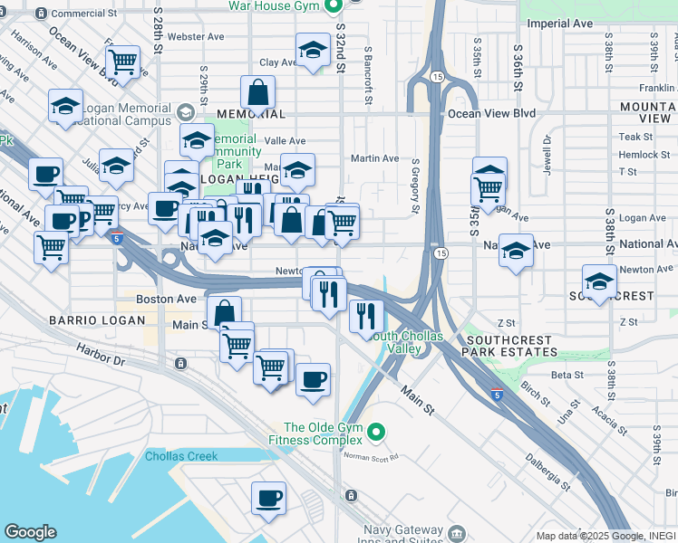 map of restaurants, bars, coffee shops, grocery stores, and more near 2846 29th Street in San Diego