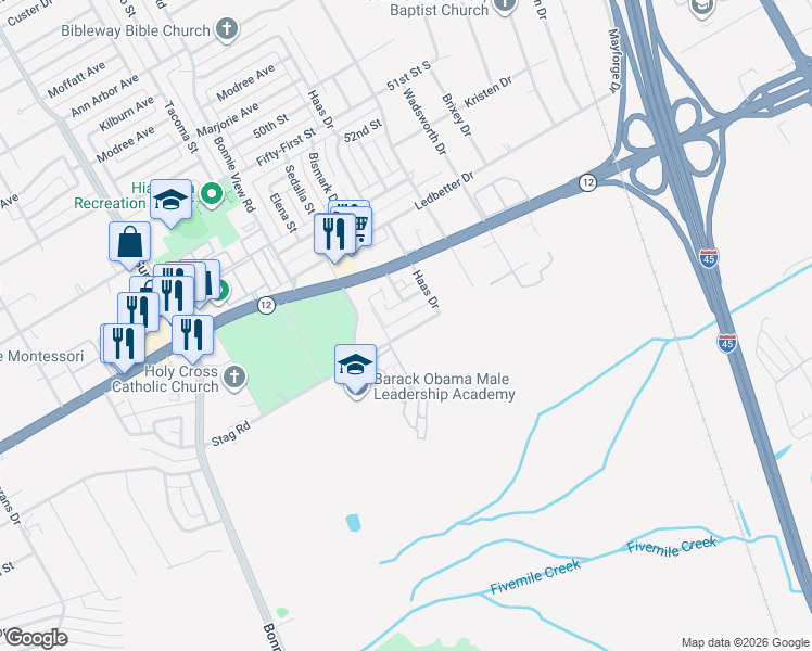 map of restaurants, bars, coffee shops, grocery stores, and more near 3030 Lantana Lane in Dallas