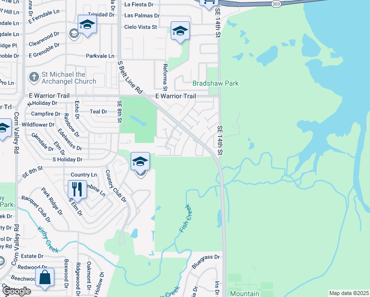 map of restaurants, bars, coffee shops, grocery stores, and more near 11 West Townhouse Lane in Grand Prairie