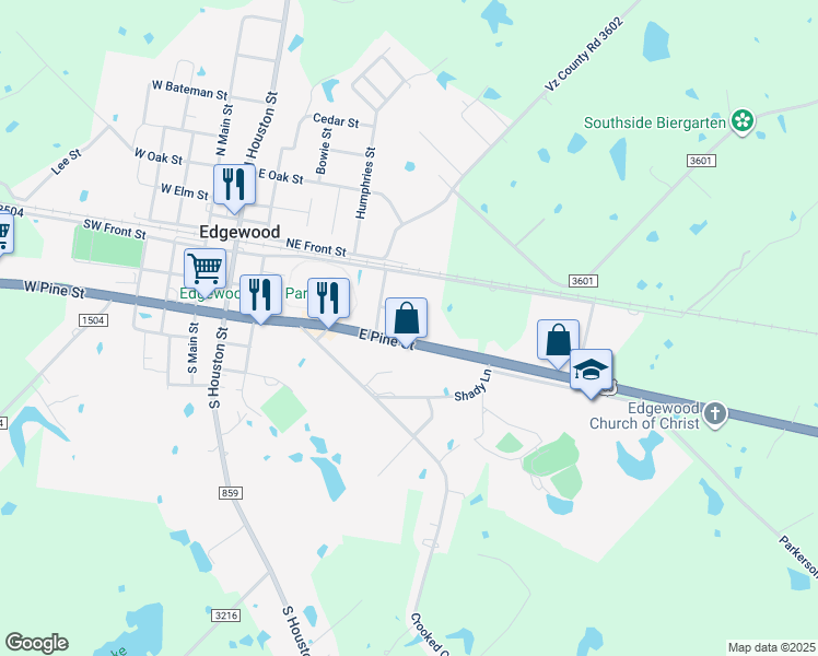 map of restaurants, bars, coffee shops, grocery stores, and more near 200 Hughes Street in Edgewood