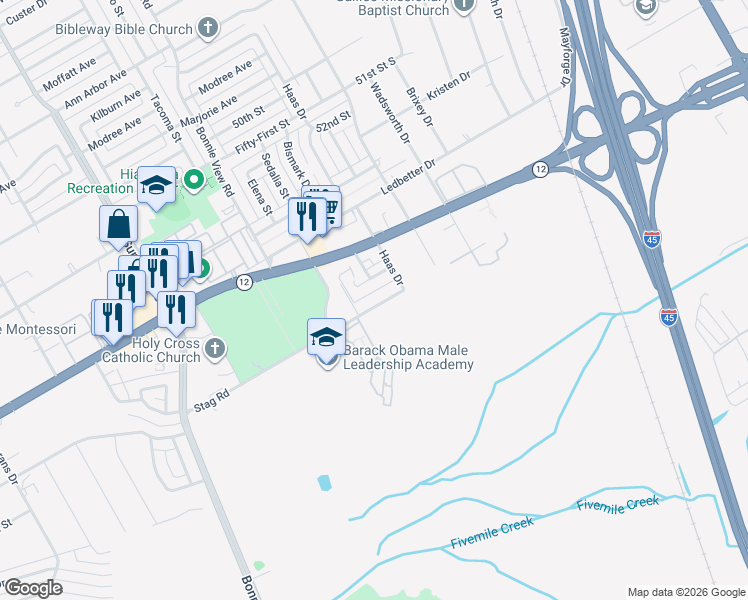 map of restaurants, bars, coffee shops, grocery stores, and more near 3030 Lantana Lane in Dallas