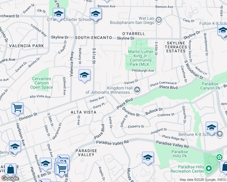 map of restaurants, bars, coffee shops, grocery stores, and more near 1374 Leaf Terrace in San Diego