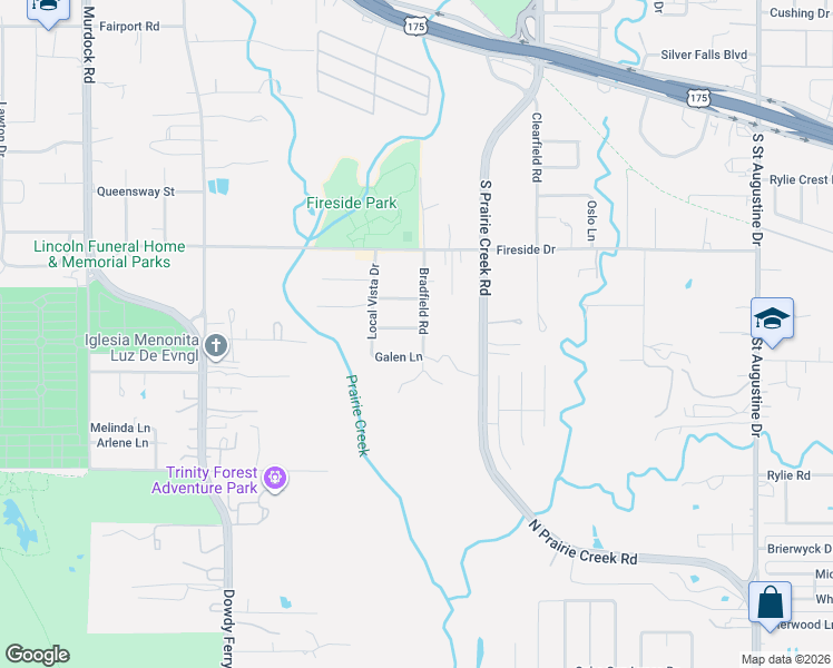 map of restaurants, bars, coffee shops, grocery stores, and more near 1041 Bradfield Road in Dallas