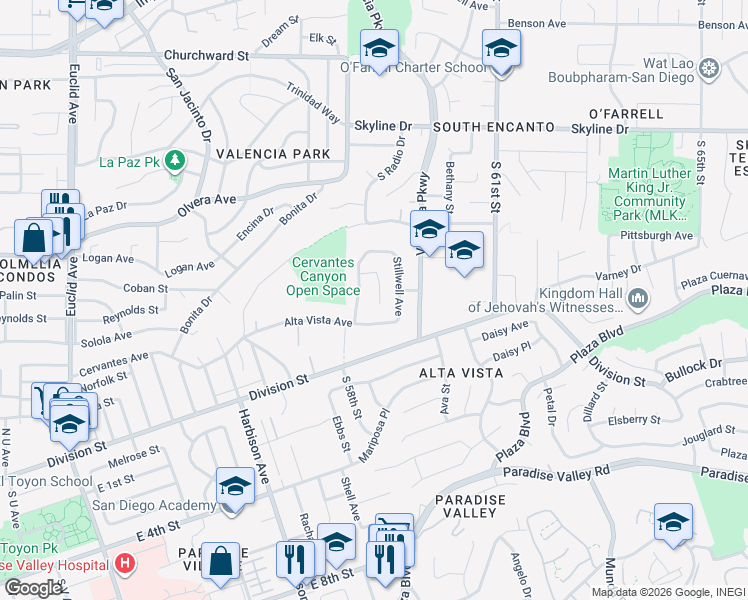 map of restaurants, bars, coffee shops, grocery stores, and more near 990 Gallery Court in San Diego