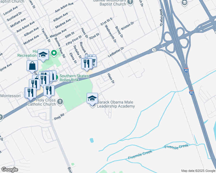 map of restaurants, bars, coffee shops, grocery stores, and more near 3030 Lantana Lane in Dallas