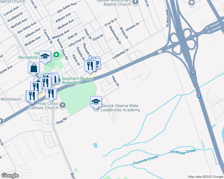 map of restaurants, bars, coffee shops, grocery stores, and more near 3030 Lantana Lane in Dallas