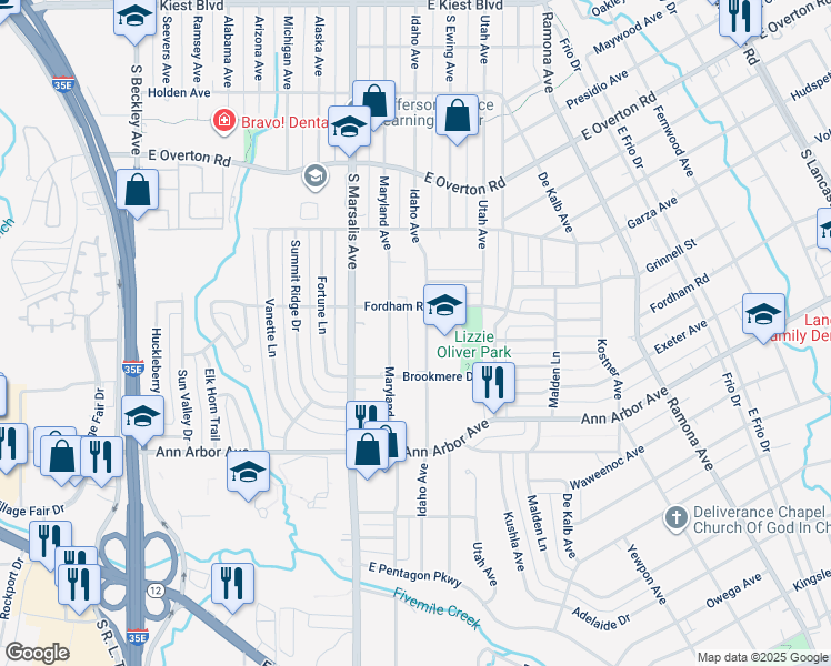 map of restaurants, bars, coffee shops, grocery stores, and more near 4010 Idaho Avenue in Dallas