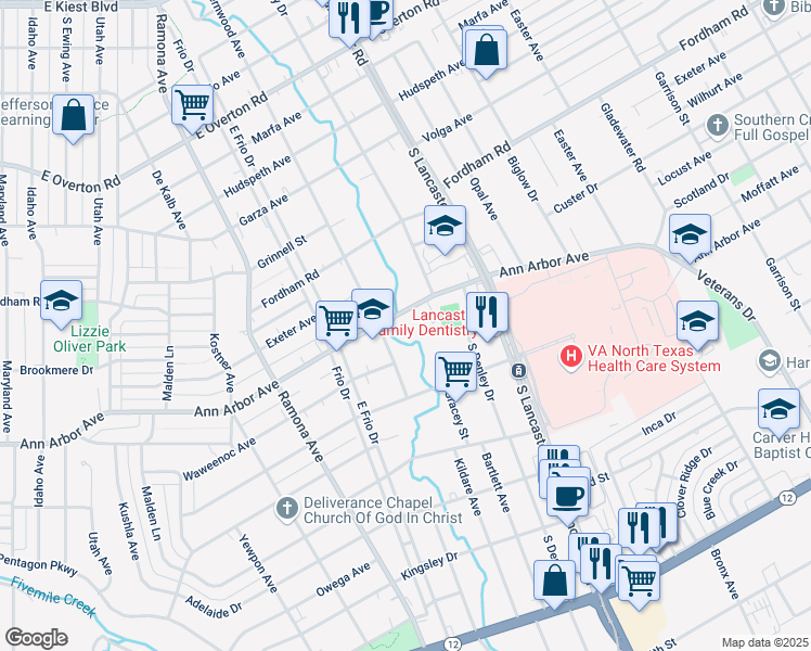 map of restaurants, bars, coffee shops, grocery stores, and more near 1711 Ann Arbor Avenue in Dallas