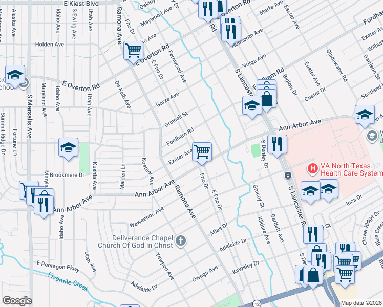 map of restaurants, bars, coffee shops, grocery stores, and more near 1560 Exeter Avenue in Dallas