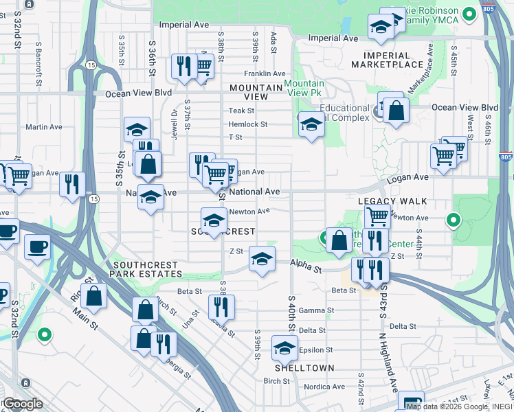 map of restaurants, bars, coffee shops, grocery stores, and more near in San Diego