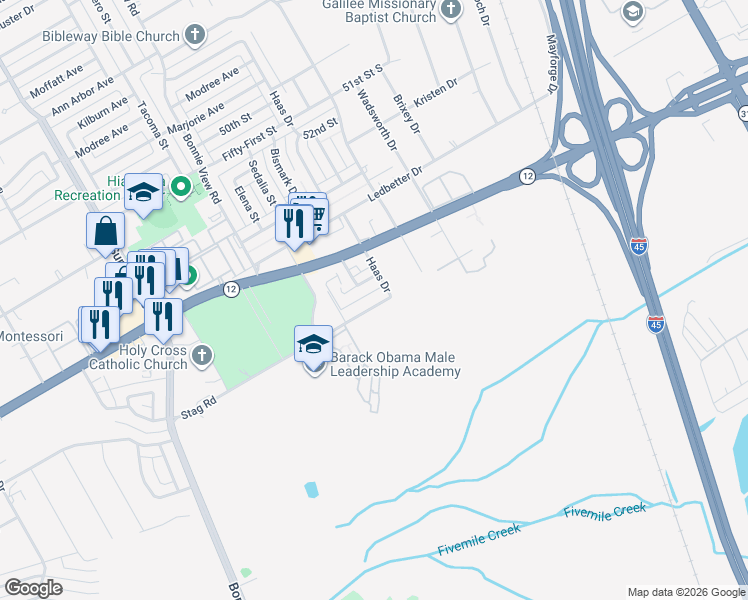 map of restaurants, bars, coffee shops, grocery stores, and more near 3030 Lantana Lane in Dallas