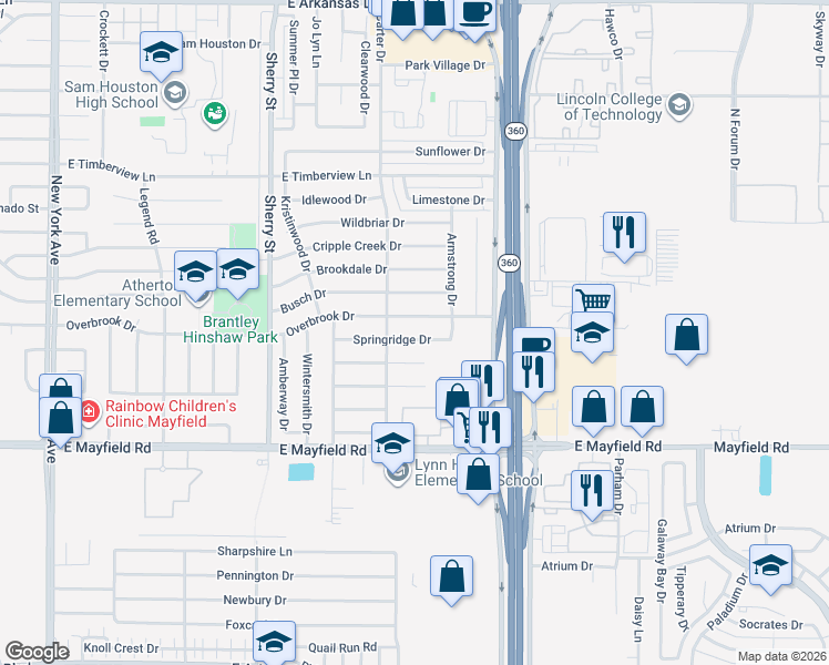 map of restaurants, bars, coffee shops, grocery stores, and more near 2408 Overbrook Drive in Arlington