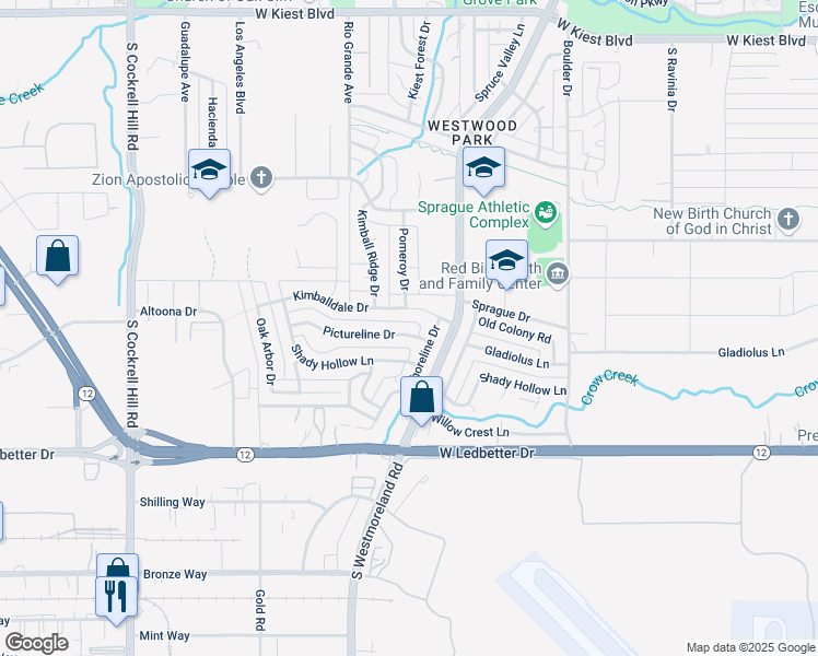 map of restaurants, bars, coffee shops, grocery stores, and more near 3717 Pictureline Drive in Dallas