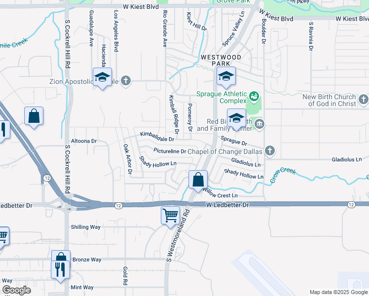 map of restaurants, bars, coffee shops, grocery stores, and more near 3717 Pictureline Drive in Dallas