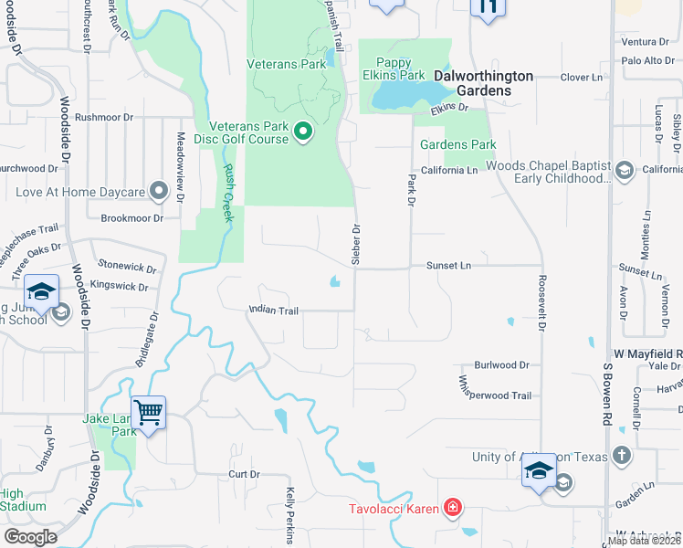 map of restaurants, bars, coffee shops, grocery stores, and more near 3610 Sunset Lane in Arlington